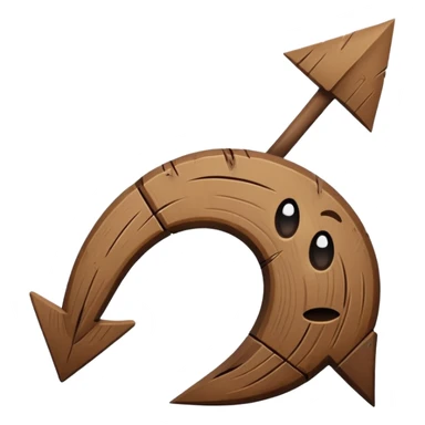 Bent brown arrow with a sad face sticker