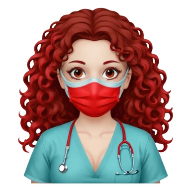 Lilith symbol seductress long curly hair evil surgeon.  brown hair. Red surgical mask.  covering. She works for cartel and kills  with a scalpel. Sexy surgeon outfit sticker