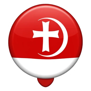 Créame un emoji de una bandera roja con un círculo blanco a un costado y una cruz dentro del circulo boanco sticker