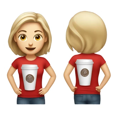 white barista girl in a red t-shirt with a cup of coffee sticker