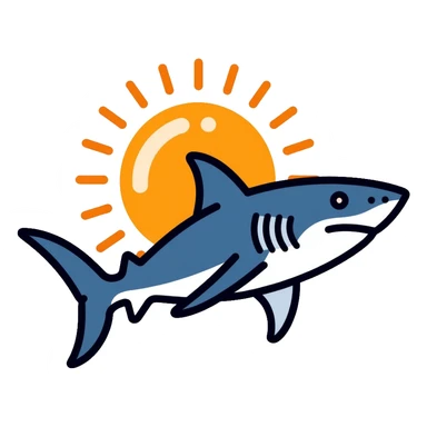 sun shark, a shark with sun rays coming out of it sticker