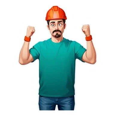 Man holding both arms in the air and holding an electrical cable der Man looks sad sticker