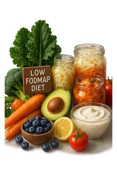 dieta low FODMAP + flora bilanciata, iperrealistica 4k sticker