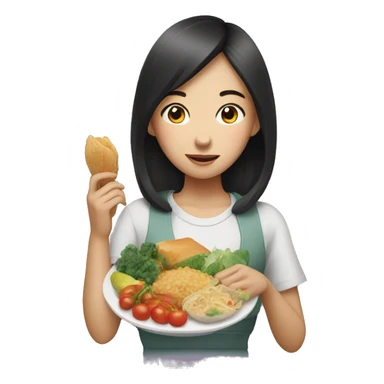 Asian girl with food sticker