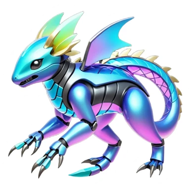 Epic legendary rare mechanical Shiny sparkly transparent bioluminescent luminescent vibrant bright pastel dark exotic iridescent colorful gradients futuristic modern metallic glossy glittery fantasy-cyber-Protogen-Fakémon-Pokémon-Vernid-creature sticker