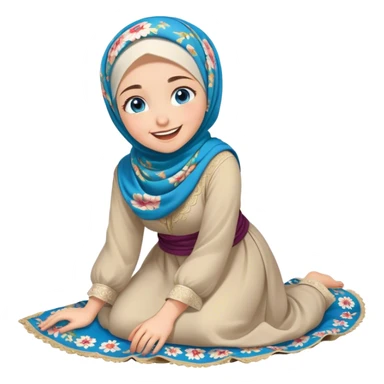 Turkish beautiful finish Konya girl blue eyes with floral hijab and islamic dress she’s Rolling on the Floor Laughing  sticker