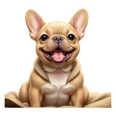 Cinematic Cute Yawning Fawn French Bulldog Portrait Emoji, Head tilted slightly with a dramatic, wide-open yawn, showcasing a sleek fawn coat with a refined texture, floppy ears slightly drooping, round dark eyes barely open in drowsy contentment, Simplified yet irresistibly adorable features, highly detailed, glowing with a soft, cozy glow, high shine, relaxed yet expressive, stylized with a touch of whimsy, bright and endearing, soft glowing outline, capturing the essence of a sleepy yet affectionate companion, so drowsy it feels like it could stretch out of the screen and curl up for a nap! sticker