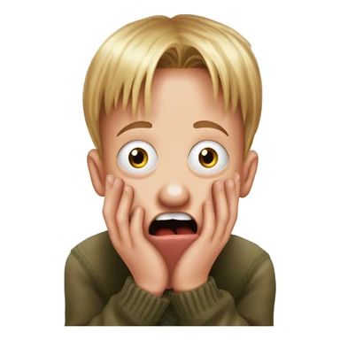 kevin McCallister from Home Alone, putting both hands on his face and screaming of fear. bring the hands down lik he is putting on his cheeks. sticker