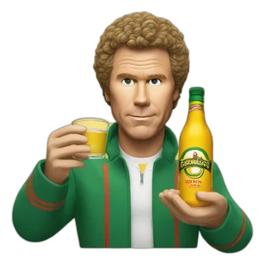 Will Ferrell with a bottle of buckfast sticker
