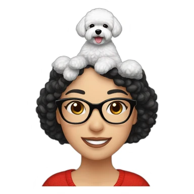woman-black hair-christmas hat-with glasses-with bichon dog-white-smile sticker