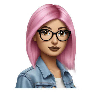 Photo Realistic kylie jenner stylish pink hair BLUE eyes and glasses posing  sticker