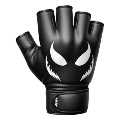 MMA glove object icon, black fingerless fighting glove, glossy venom texture cartoon, mobile game icon style, centered, soft shadow, clean background. Black and white color scheme, venom symbiote style. sticker