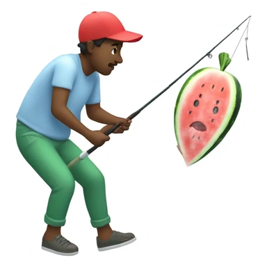person fishing with watermelon on the fishing pole sticker