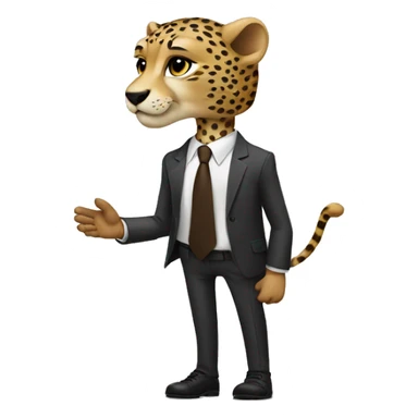 A cheetah in a classic suit shakes hands with a White man  sticker