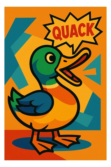 a duck quacking, stylized illustration, vibrant toon style sticker