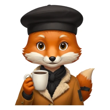 Fox in beret holding coffee cup sticker