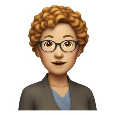 asian woman in her sixties yellow skin short curly red hair sticker