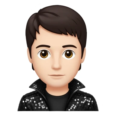 Howard Howett with dark brown hair, black sequin outfit sticker