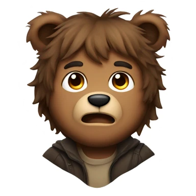 bear boy with messy brown hair, animal ears and nose, fangs sticker