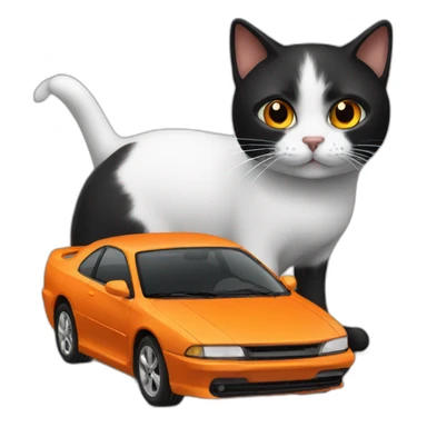 black cat and white orange car together sticker