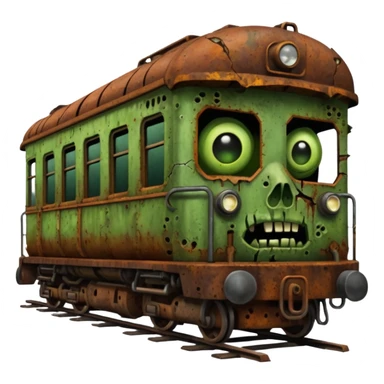 Front of a zombie-faced post-apocalyptic underground train. sticker