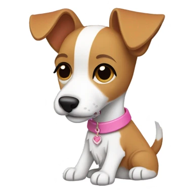 mini fox terrier with a pink collar, caramel fur, inspired by the style of “Lady and the Tramp.” White outline around it sticker