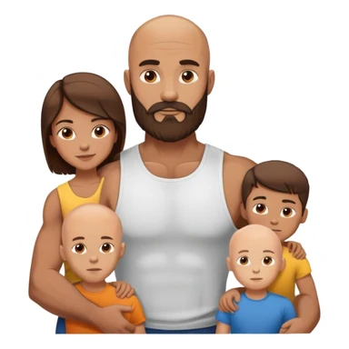 Muscular Bald beard man with his fit wife long brown hair and 3 boys sticker
