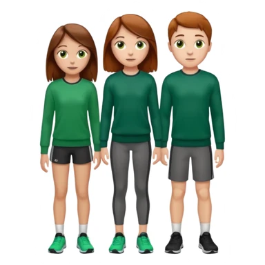 full-length couple, girl with long brown hair and hazel eyes in green sweater, boy with auburn hair in sportswear sticker