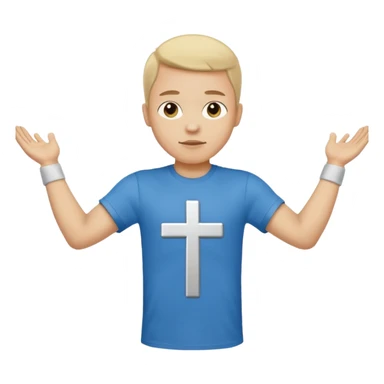 A person with the arms opened and extended forming a cross with their arms and body with t-shirt sticker
