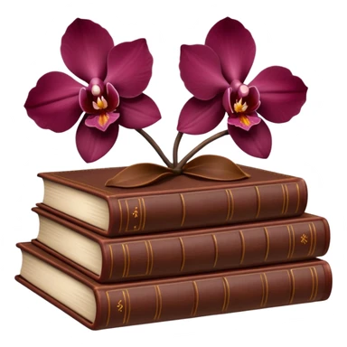 Dark academia 3 brown books with small burgundi orchid sticker
