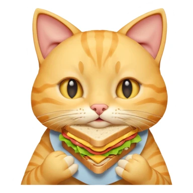 cute yellow cat portrait, head and shoulders only, biting a sandwich, cheeks full, funny expression, 3D cartoon, mobile game icon style, clean background, no text, no watermark
 sticker