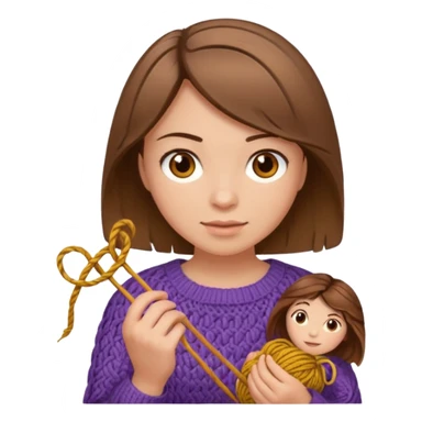  Woman with brown bobbed  hair and highlights light brown eyes no glasses  tangled Knitting emoji sticker