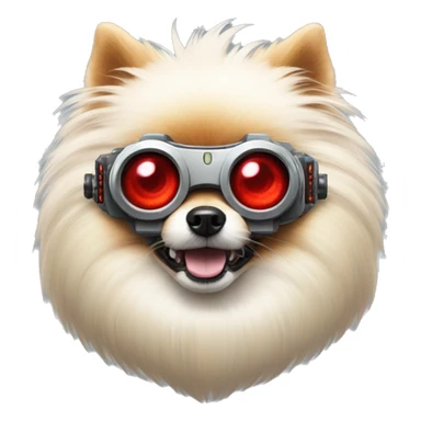 angry pomeranian cyborg with red robotic right eye sticker
