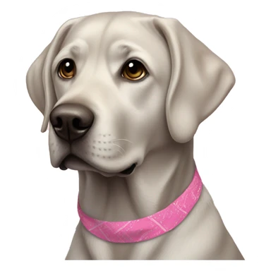 Silver Lab wearing pink bandana with blonde girl sticker