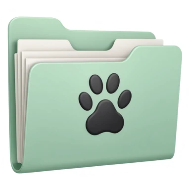 a pastel green folder of documents with a pawprint on it sticker