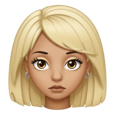 crée moi une jeune adulte noir au yeux brider marron foncer et une perruque blonde avec des baby hairs percing au nez et des gros faux cils bien charger , une fille un peu 92i sticker