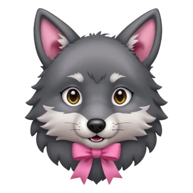 Pleading Face cute dark grey wolf with a pink ribbon io his ear sticker