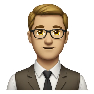 white man wearing glasses, brown hair, yellow tie, white button up sticker