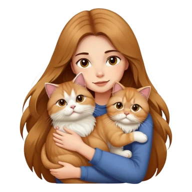pretty girl with long color brown hair, hugging her blonde persian cat sticker