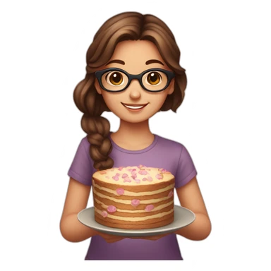Young girl with brown hair and tortoiseshell glasses holding a plate with cakes sticker