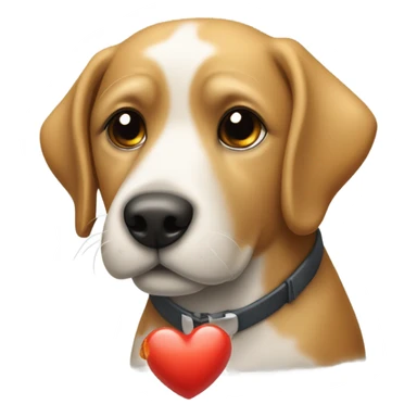 ein grauer Hund mit einem Fisch und einem roten Herz sticker