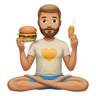 caucasian man with beard, eating burger in yoga pose sticker