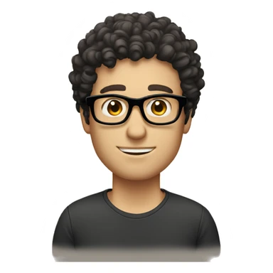 caucasian guy with short dark curly hair and black glasses sticker