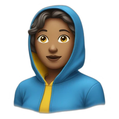 Face of Woman in blue and yellow hoodie sticker