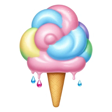 Rainbow cotton candy with glossy, dewy surface and reflective sugar crystals sticker