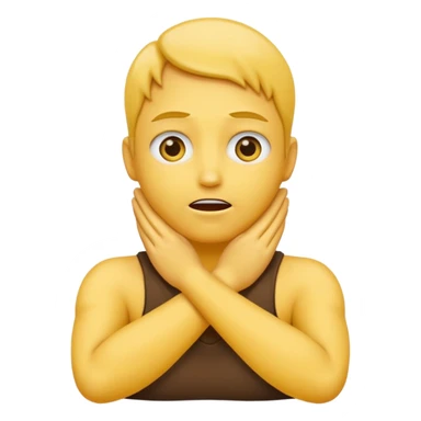 Yellow face emoji strangling itself with 2 arms crossed and hands saround neck and eyes looking up slightl sticker