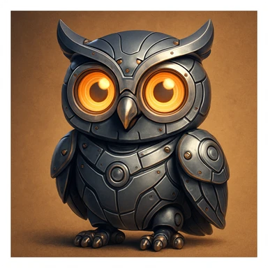 robotic owl, symbolizing intelligence, cute style sticker