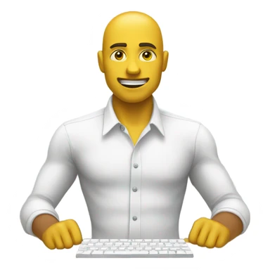 yellow skin man using white keyboard on desk wearing white button down shirt front view sticker