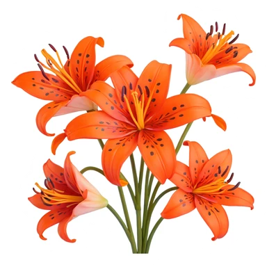 Traditional Japanese tiger lily (oniyuri) flower with elegant sumi-e inspired style, vibrant orange-red petals with black spots, delicate brush-like strokes, zen aesthetic sticker