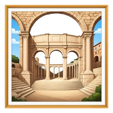 Cinematic Realistic Pula Arena Landmark Emoji, presenting the grand Roman amphitheater with towering stone arches. sticker